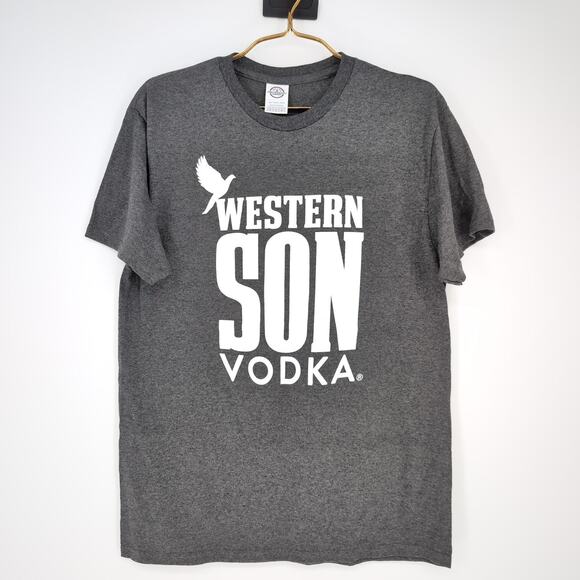 Western Son Vodka Logo Grey Gray Unisex Crewneck T-Shirt Tee Top - Size M - NWOT - Picture 1 of 9